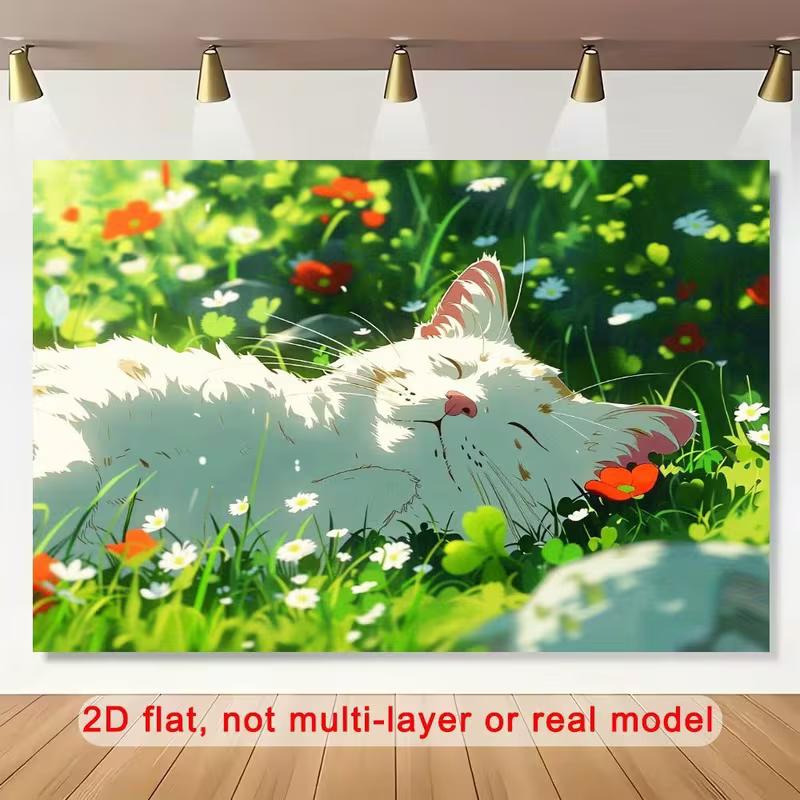 2D Cartoon Kitten Wildflower Meadow Newborn Baby Shower Photography Backdrop Decor