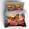 Butterfly on Vibrant Flower Bedding Duvet Cover Set Duvet Cover Pillowcases  (1*Duvet Cover 2*Pillowcases, without duvet insert)