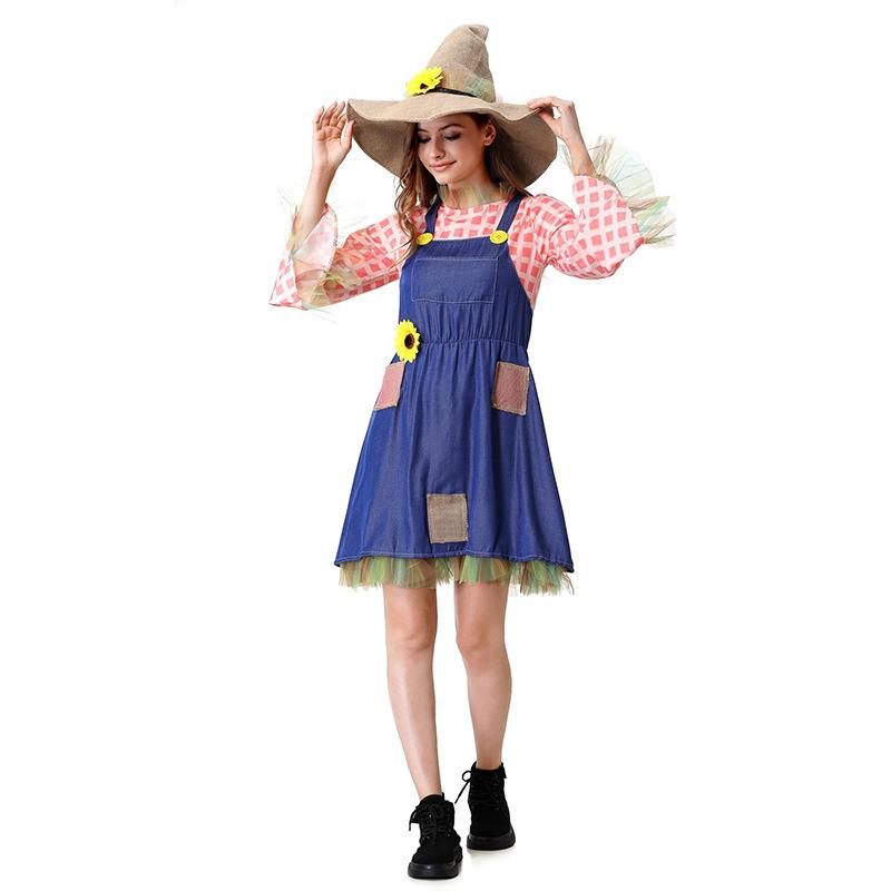Halloween Parent-Child Dress Plaid Girl Strap Skirt Wizard of Oz Scarecrow Performance Dress