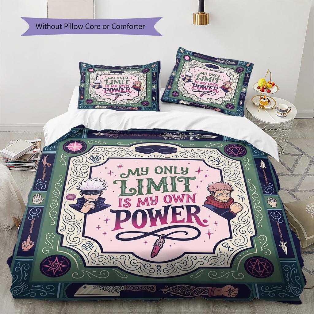 J-Jujutsu K-Kaisens Pattern Bedding Quilt Set Quilt Cover Pillowcase Home Birthday Gift(1 * Duvet Cover + 2 * Pillowcase, Without Core)