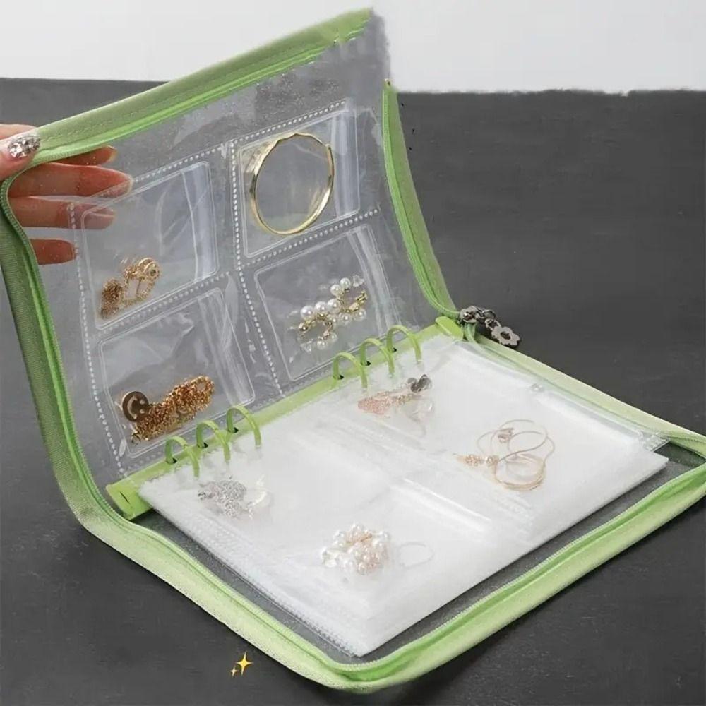 Large-Capacity Jewelry Storage Booklet Transparent Jewelry Organizer Zipper Pouch Travel