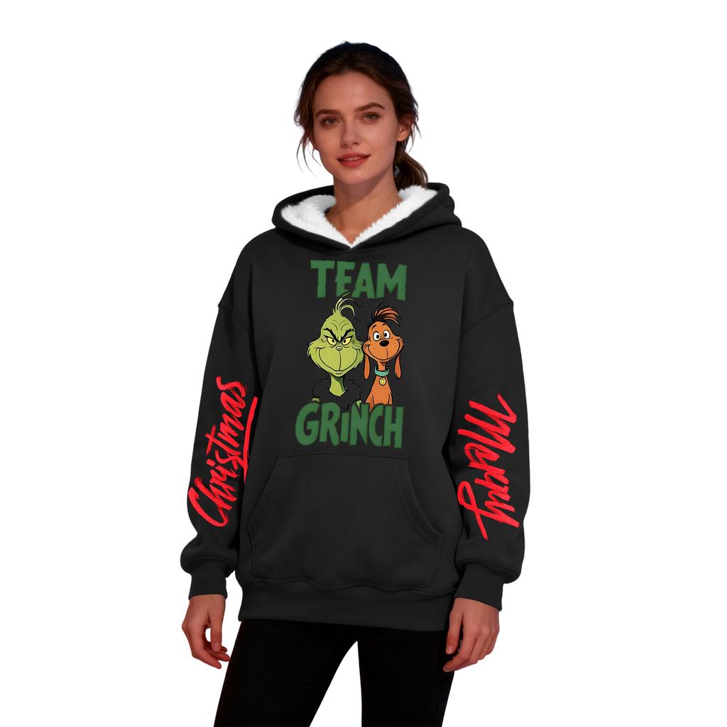 Women's Casual Fashion Plus Velvet Thickened Christmas Print Hooded Sweatshirt