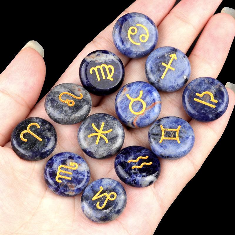 1987-Crystal Stone Twelve Constellation DIY Jewelry Pouch Set 12 Constellation Rune Energy Stones Christmas Gift Cross-Border
