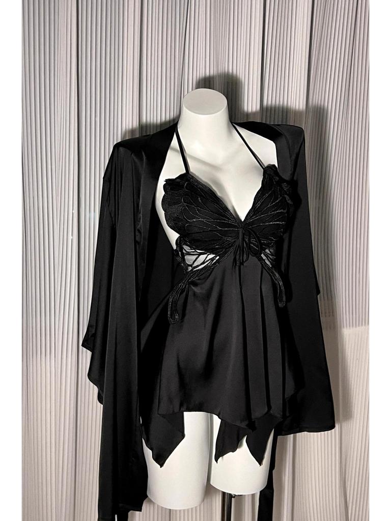 Пикантная ночная сорочка с нагрудными подушечками: Сексуальная, высококачественная домашняя одежда из ледяного шелка для женщин, осень-зима, больших размеров, в стиле чистой страсти с бантом.