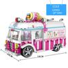 Scale Vehicle Ice Cream Van Truck Block Assemble Model Building Bricks Educational Toys for Girls Gifts