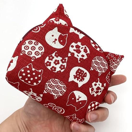 Kyoyu Made in Japan Kyoto Ear-shaped Pouch Approx. 10×13×4cm Cat Pattern Accessory Case Japanese Pat
