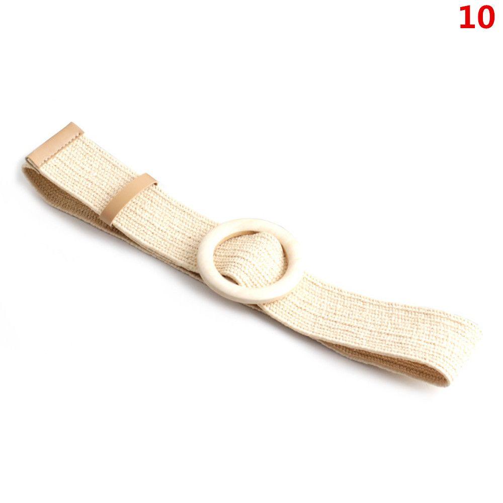 Summer Wide Bohemian Waistbelt Straw Belt Wooden Buckle Elastic