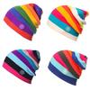 Women Men Winter Knitted Snow Ski Beanie Hat Rainbow Striped Baggy Slouchy Cap