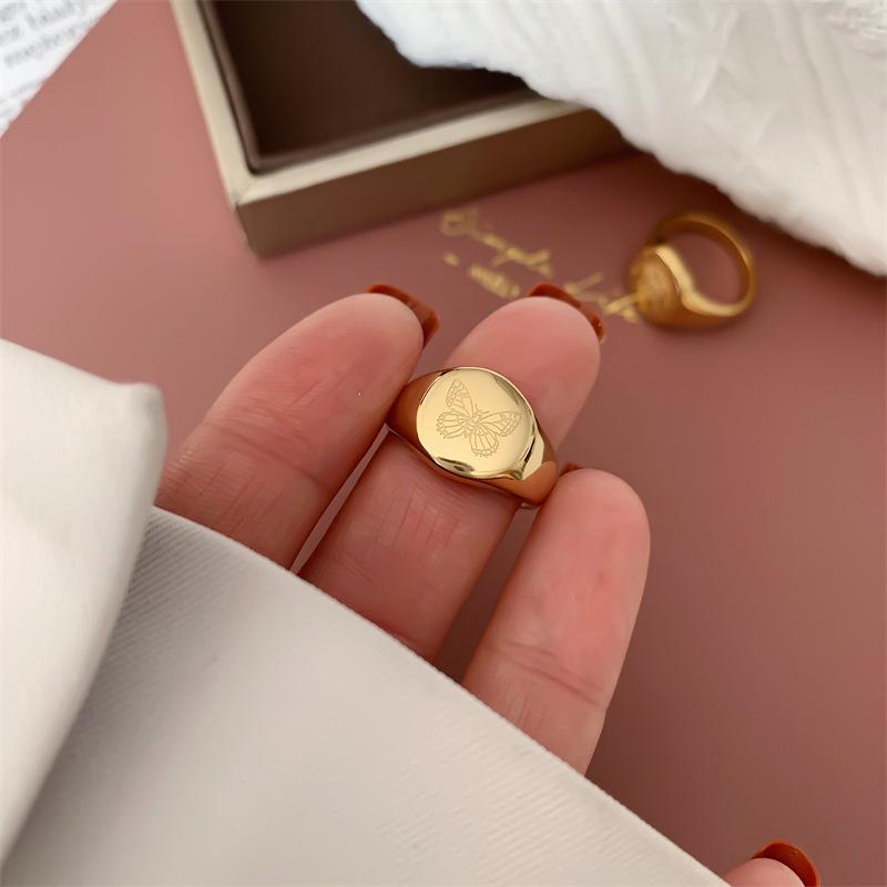 Vintage Butterfly & Flower titanium Ring - European Retro Style, 18K Gold Plated