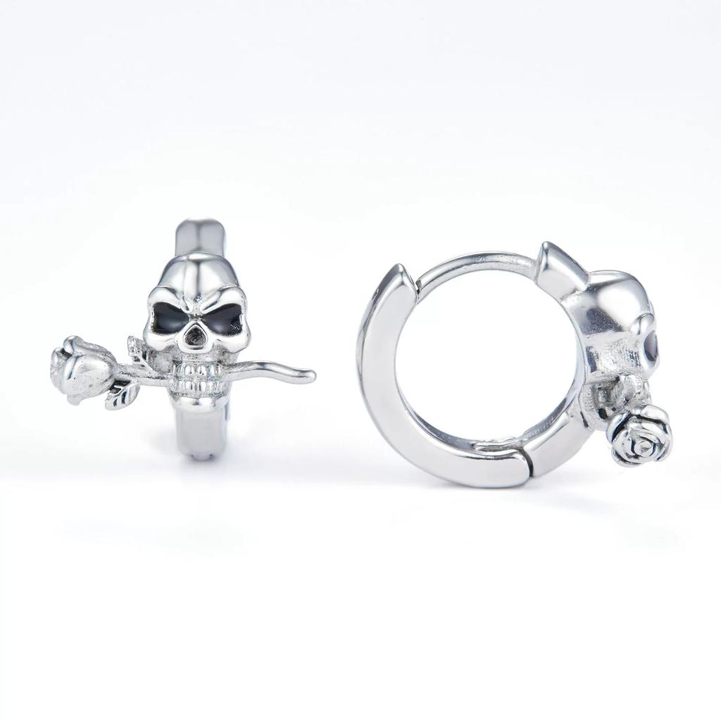 Серьги-гвоздики из стерлингового серебра 925 пробы с черепом, мужские винтажные черные серьги-гвоздики в стиле панк-скелет для мужчин, байкерские украшения, 1 шт.
