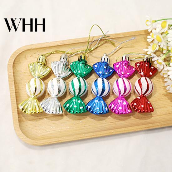 Christmas Hanging Candy Ornament With Lanyard 6Pcs/Box with Unbreakable Reusable Electroplating Colorful Candy-shaped Decorations Holiday Decoration