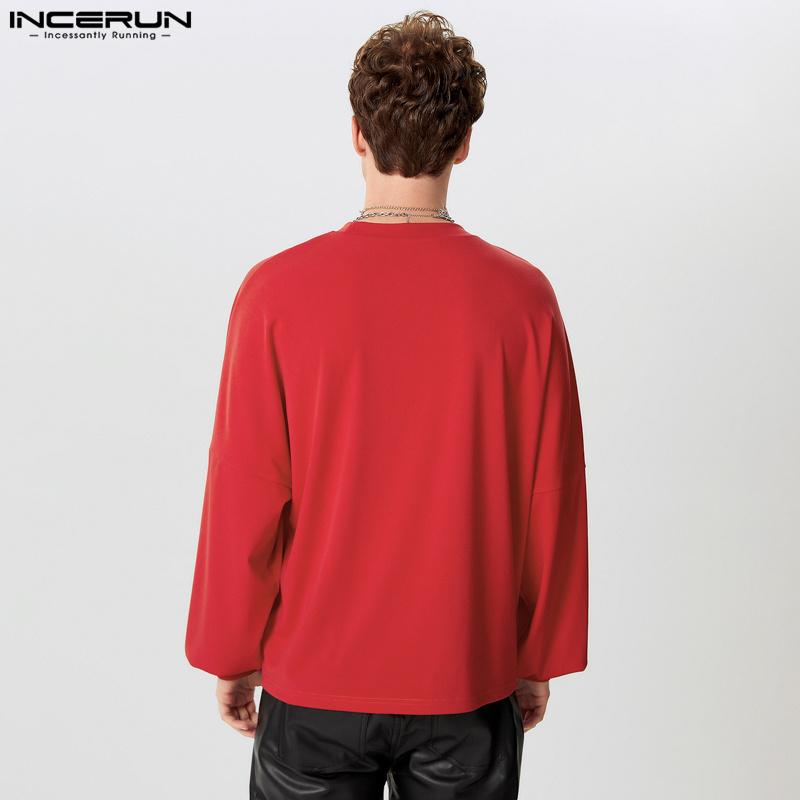 INCERUN Men Round Neck Big Bow Patchwork Long Sleeve Pullover Tops