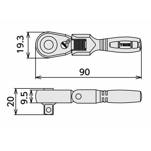 TONE Короткая трещотка с качающейся рукояткой (Тип удержания) RH2FHS Угол привода 6,35 мм (1/4")