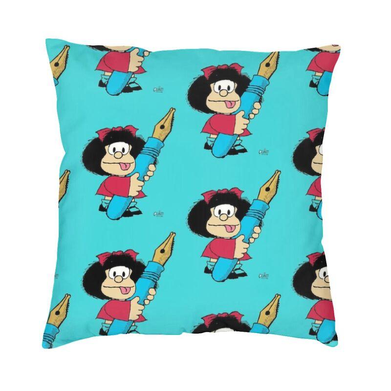 Happy Mafalda Square Pillow Cover Decoration Argentina Manga Quino Comic Cushion Cover Throw Pillow Sofa Doublesided Printing