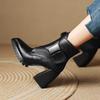 Autumn and Winter New Leather Small Thick Heel Height Versatile Martin Boots Women's Retro Pointed Boots