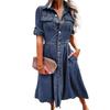 Ladies' Casual Denim Short Sleeved Single Breasted Dress