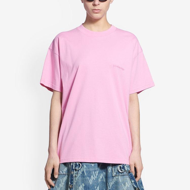 Balenciaga Drop Shoulder Sleeve T Shirt, Loose Fit Women's Pink 612965TJV875700