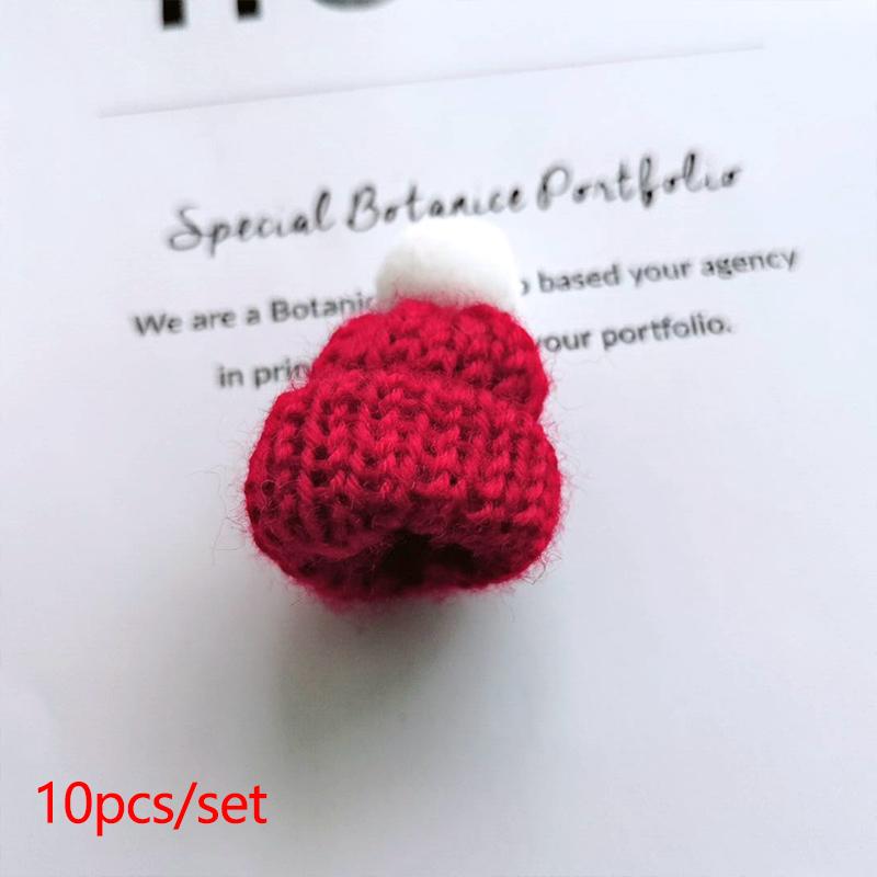 10 шт. Мини-вязаные шапки, рождественская шапка, шерстяная кукольная шапка для рождественских украшений, материалы для шитья и рукоделия, украшения для рождественской елки