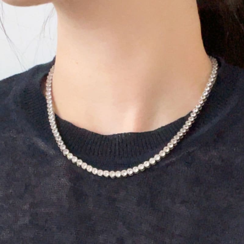 ELYONA Round Setting Tennis Chain Necklace with Cubic Zirconia (Gold/Silver) - Daily Layered Luxury Style