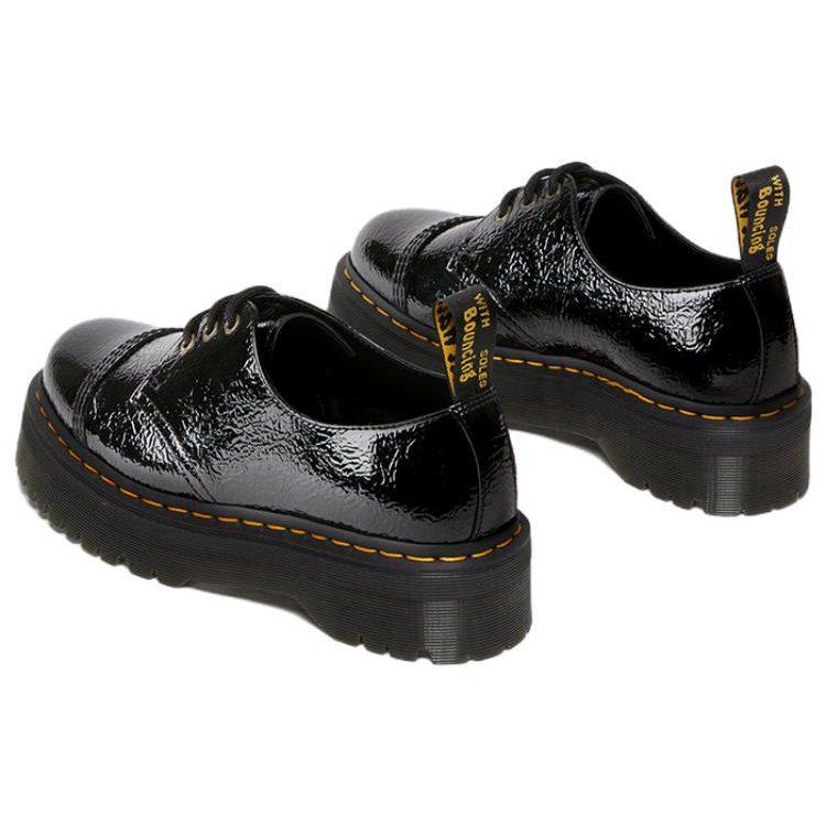 Доктор. Женские туфли на платформе Dr. Martens 1461 из потертой лакированной кожи 'Черный' 27716001