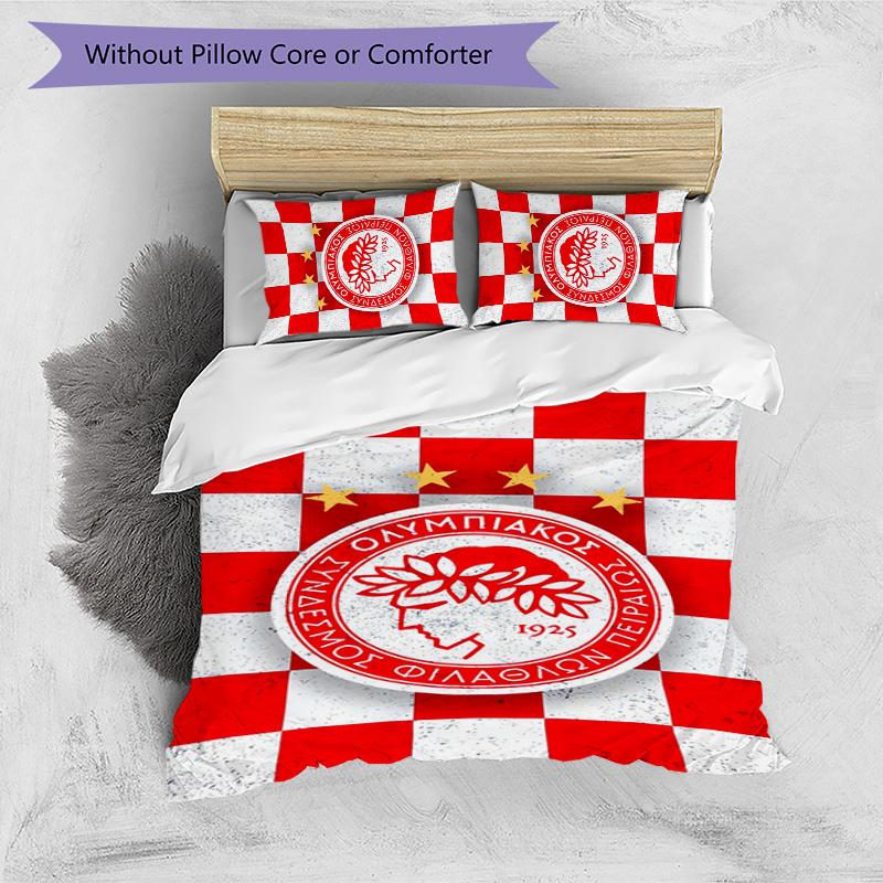 Olympiacos F.C 3pcs Bedding Set Duvet Cover Closure Includes 1 Duvet Cover & 2 Pillowcases for All Seasons Bedroom Home Dorm Decor