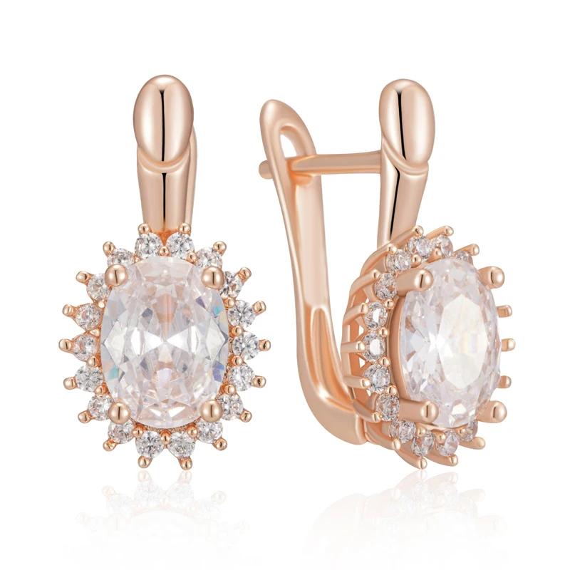 Classic Oval White Zircon Earrings for Women Golden English Earrings Vintage Party Wedding Jewelry Luxury Accessories