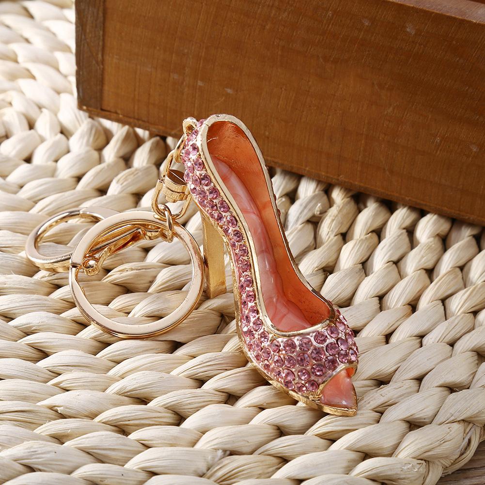 Брелок-держатель для ключей, креативный брелок из сплава со стразами на высоком каблуке, розовый