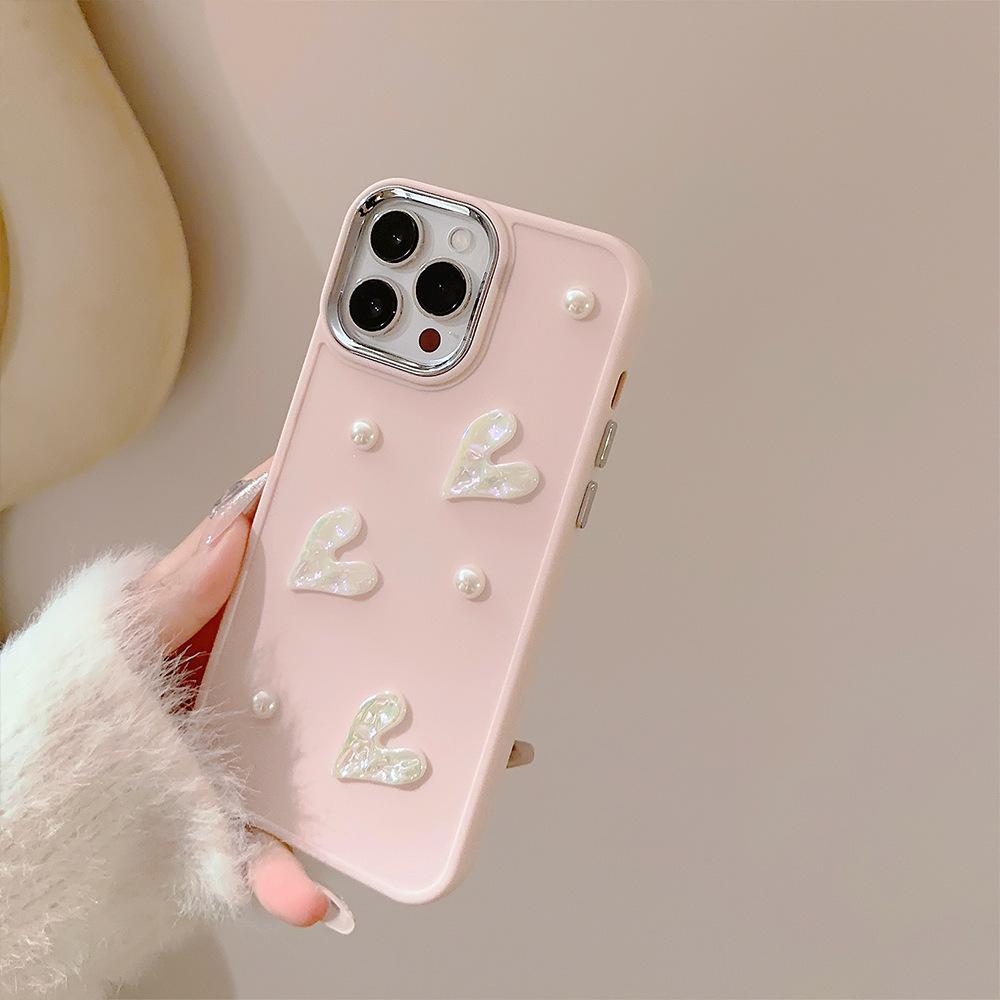 Pink Pearl Love 16promax Apple 17 Mobile Phone Case Iphone13 Three Dimensional Girl 11 Suitable for 12 Soft 14