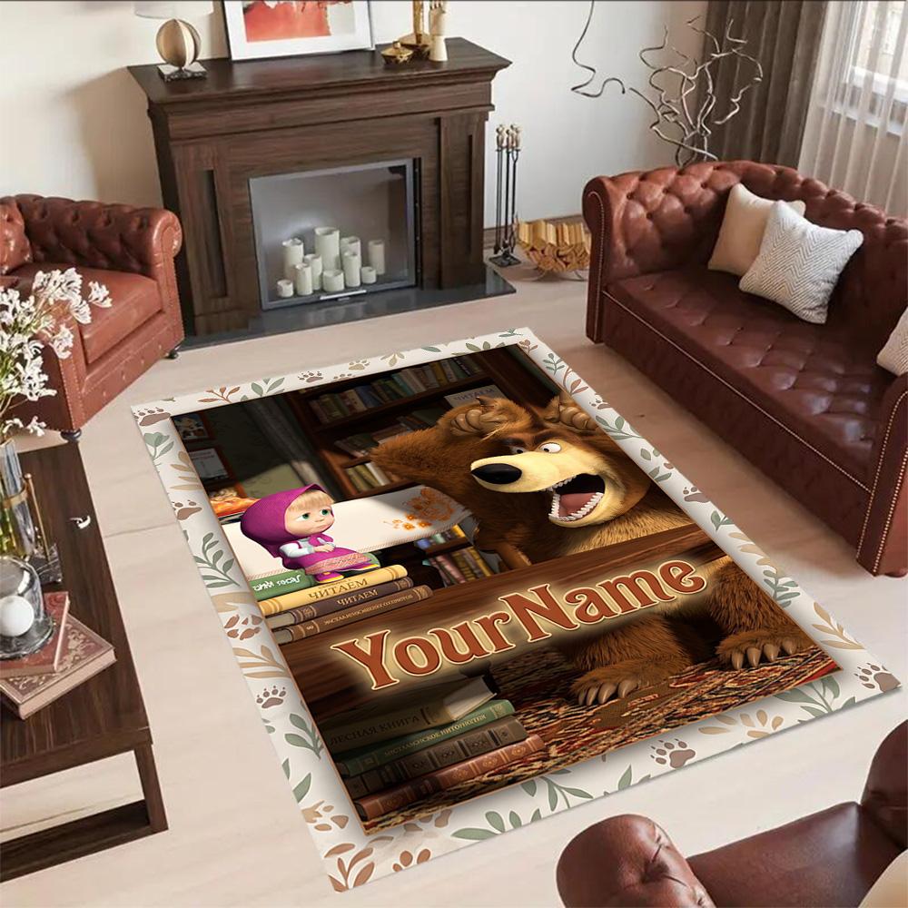 Masha Bear Customized Name Floor Mat Design for Dining Room Game Room Study room Outdoor Antislip Carpet Office home decor Best for Christmas