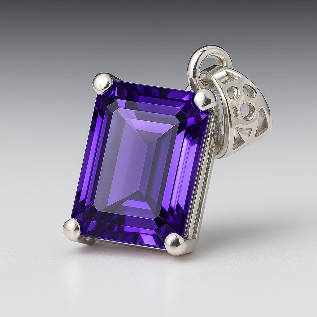 NATURAL Purple Amethyst 30 Ct CERTIFIED 925 Sterling Silver Emerald Gems Pendant AI-22-NS