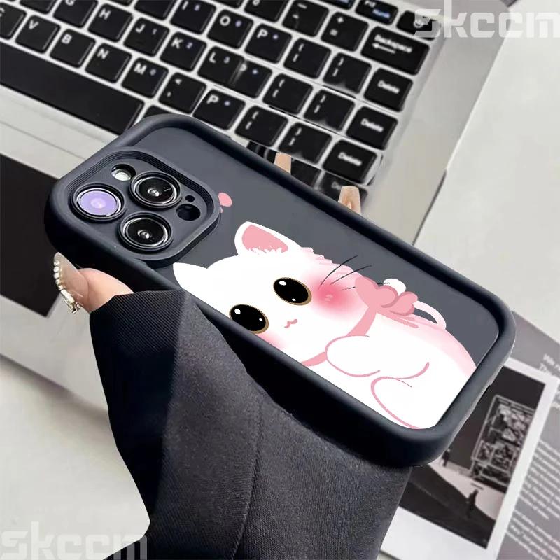 Милый мультяшный черно-белый кот Чехол для телефона Для iPhone 16 Pro Max 15 14 13 12 11 XS XR X 8 7 15 Plus Ударопрочный Мягкий силиконовый чехол