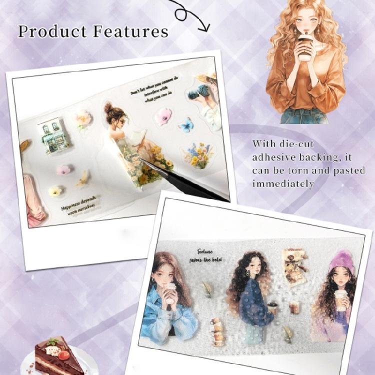 4 рулона декоративной ленты для скрапбукинга 60 мм x 2 м, предварительно нарезанная, с рисунком мультяшной девочки, лента-стикер для журнала, фотоальбома, украшений