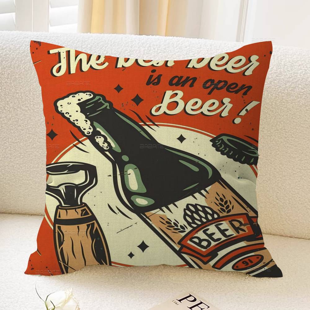 Anime Retro Beer Drink Art Pillow Cover for Bedroom Room and Living Room Sofa Decorative Cushion Cover