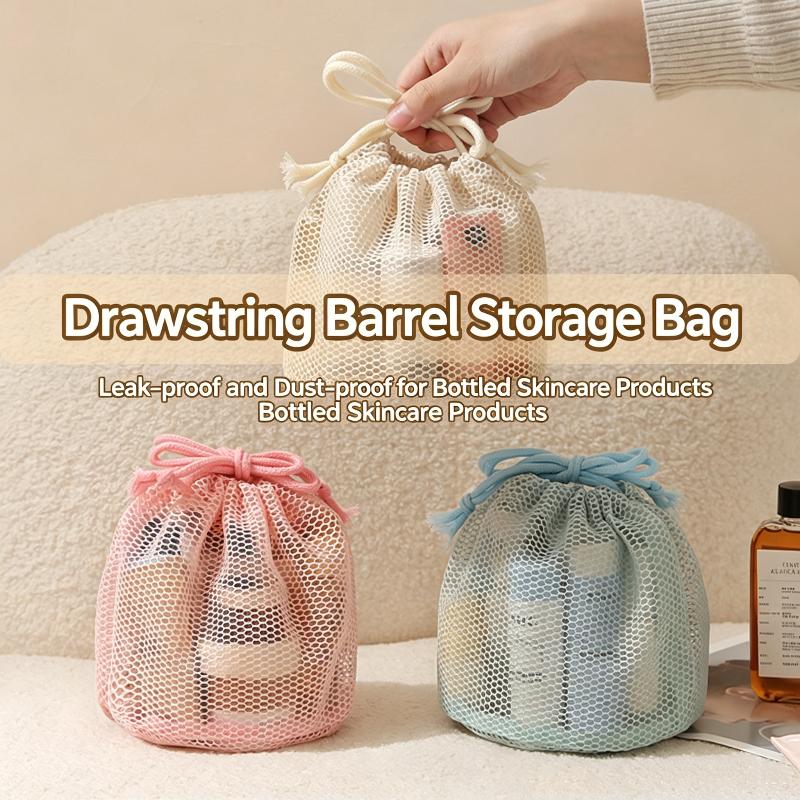 Travel Toiletry Bag - Large Capacity Mesh Fabric Breathable Storage Bag For Miscellaneous Items - Visible Makeup Bag - Drawstrin