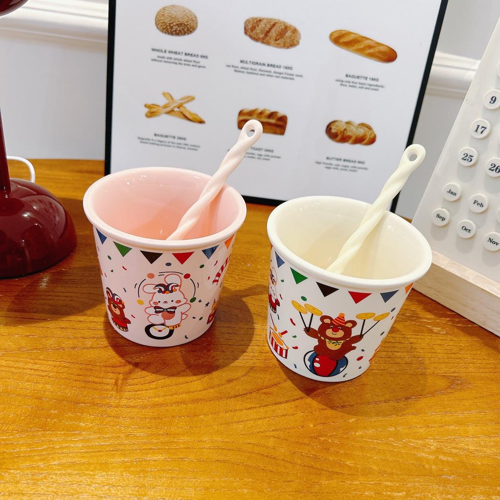 Ceramic Cup Large Capacity Circus Bear Rabbit Cute Cartoon Cup Milk Cup Coffee Cup with Spoon Gift