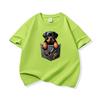 Kids Cotton T Shirt Bold Pocket Rottweiler Puppy Dog Pattern Print Crew Neck Short Sleeve Tee Casual Boys Girls Summer Tops