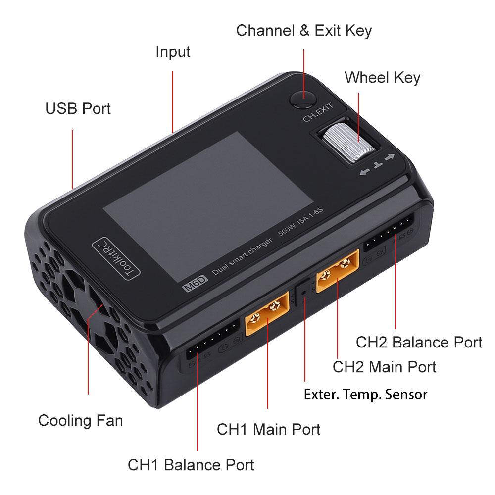 ToolkitRC M6D V3 500W 15A DC Dual Channel MINI Smart Charger Discharger For 1-6S Lipo Battery FPV Model Spare Part Replace