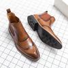 Men's Classic Retro Brogue Chelsea Leather Ankle Boots British Style Casual Business Shoes