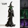 Witchcraft Theme Gift Halloween Witch Statue, LED Light Up Gothic Resin Figurine, Creepy Tabletop Sculpture Dark Fantasy Mysterious for Desktop