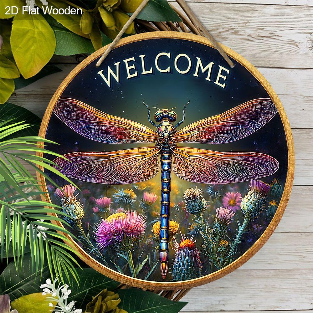 Garden Decoration, Wooden Hanging Decorative Signs, Dragonfly Patterns, 2D Graphic Products, Housewarming Gifts for Friends