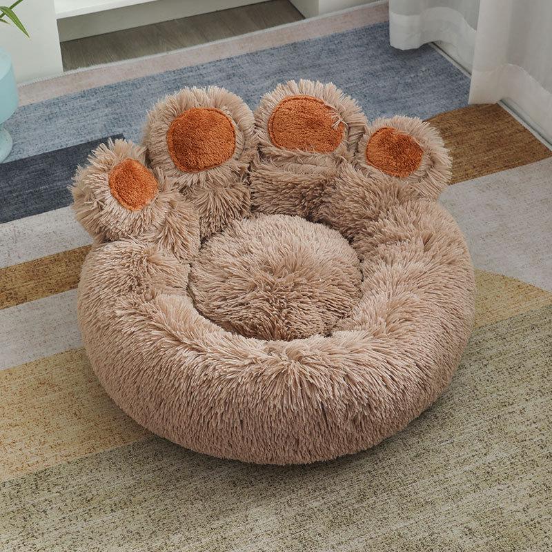 Warm Cartoon Bear Paw Plush Pet Bed for Cats and Dogs