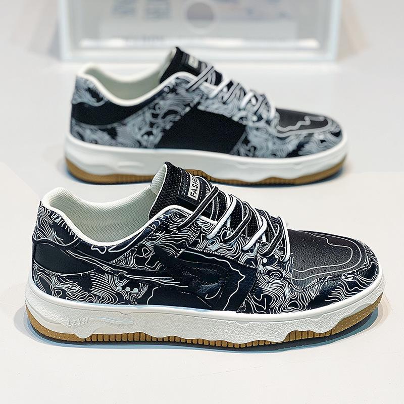 Туфли Guochao Design Thick Baseplate, модные повседневные туфли с низким верхом из дышащей кожи, мужская обувь