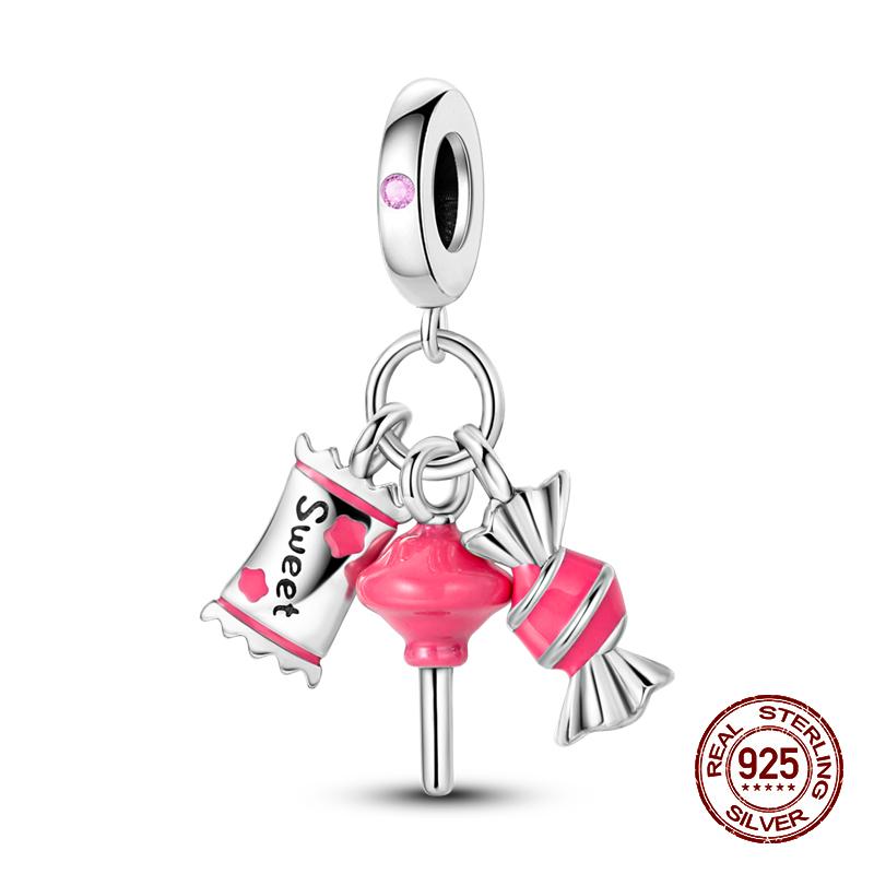 Real 925 Sterling Silver Chocolate Pizza Cake Fries Food Charms Beads Fit 925 Original Bracelets DIY Cute Jewelry Gifts