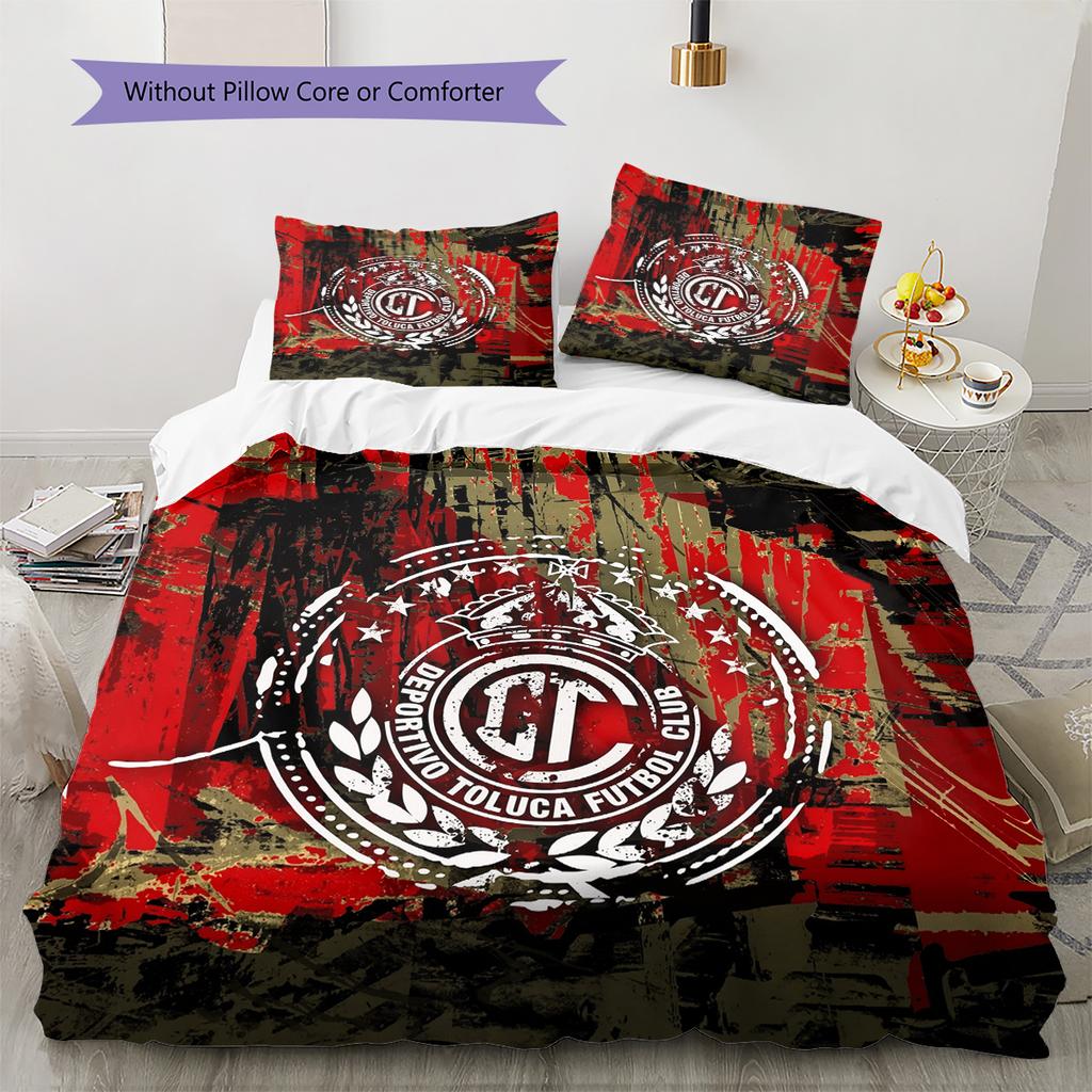 Club Deportivo Toluca Football Club Pattern Bedding Quilt Set Home Decoration Gift (1 * duvet cover + 2 * pillowcase without core)