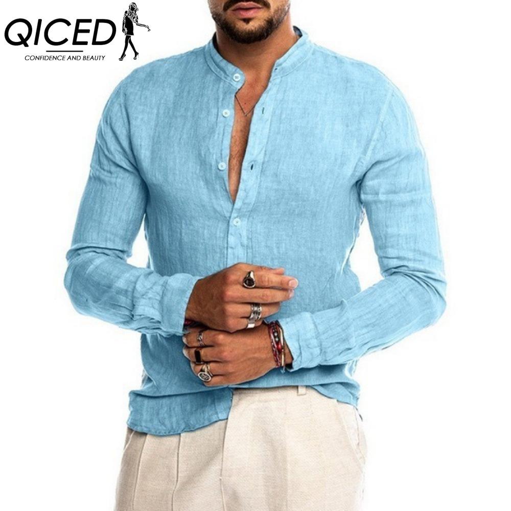 QICED Футболка из хлопка с длинным рукавом, мужская модная свободная рубашка с принтом, сострадательная рубашка