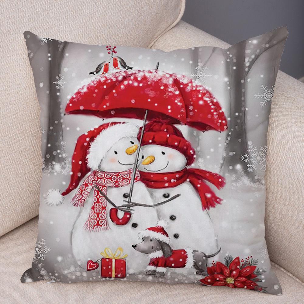 Cute Cartoon Snowman Cushion Cover Christmas Decoration Soft Plush Pillowcase Living Room Sofa Ornaments Bedroom Home