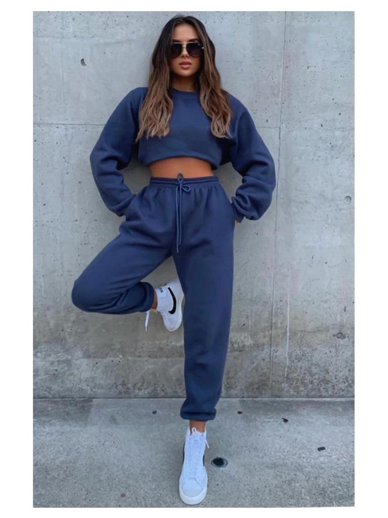 Женский теплый костюм с принтом в европейском и американском стиле: Худи и длинные брюки, повседневный комплект для осени/зимы