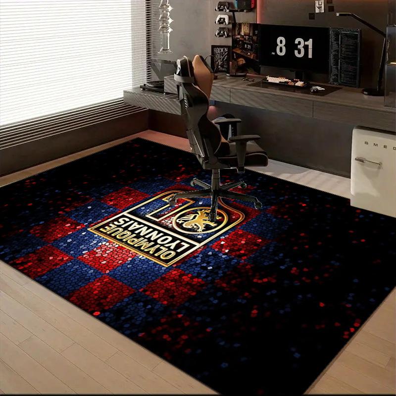 Lyon Football Crest Design Printed Office Carpet Chair Cushion Entryway Rug, Rugs for Living Room, Bedroom Christmas gifts