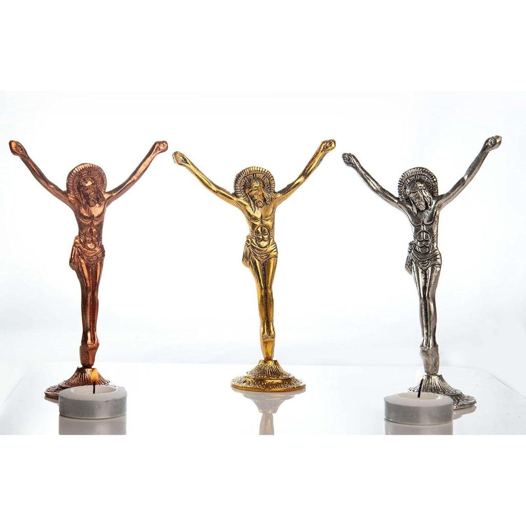 Jesus Statue Religious Status for Gift for Home Decoration Dashboard Jesus Gift Items Metal Statue Gold, Silver & Copper Christmas (Pack of 3)