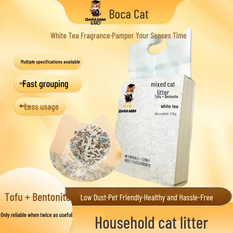 Бентонитовый Тофу Наполнитель для Кошек Boka Pet Supplies - Аромат Вишневого Цвета и Белого Чая, Дезодорирующий, Без Пыли, Комкующийся
